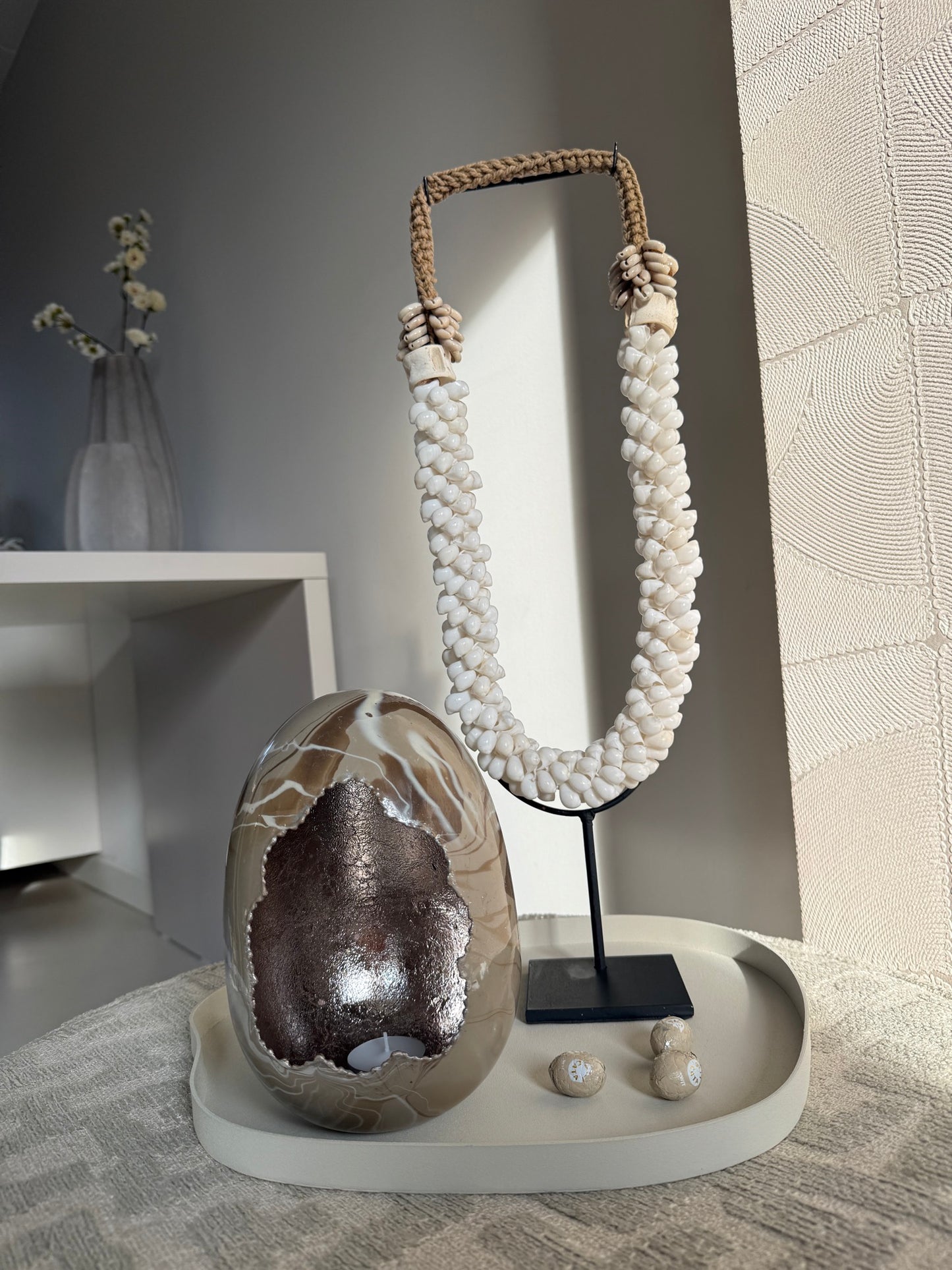 Waxinelichthouder Egg Marble – Ø14 x H20 cm