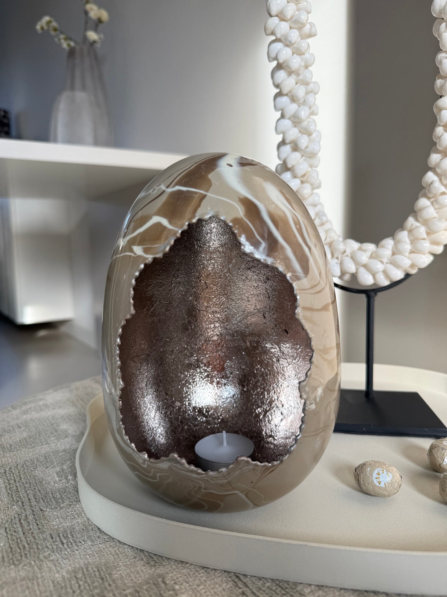 Waxinelichthouder Egg Marble – Ø14 x H20 cm