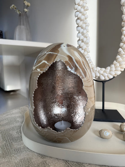 Waxinelichthouder Egg Marble – Ø14 x H20 cm