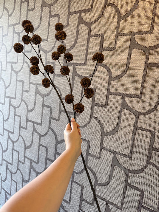 Zijden Pompom Tak – Dark Coffee (Small)