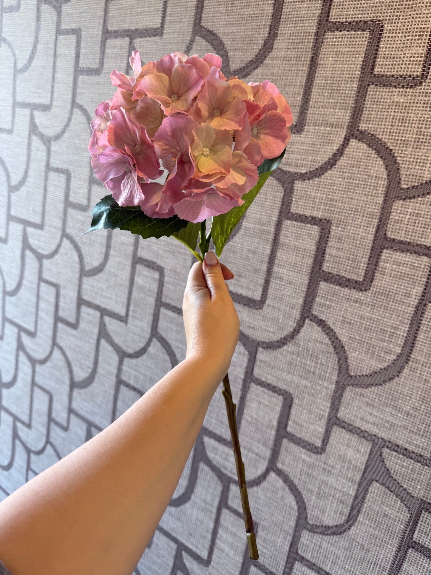 Zijden Hortensia Tak – Roze/Geel (50 cm)