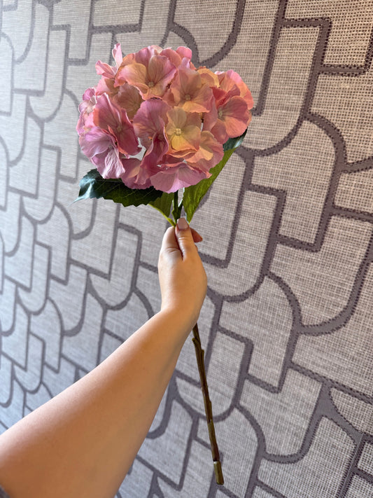 Zijden Hortensia Tak – Roze/Geel (50 cm)